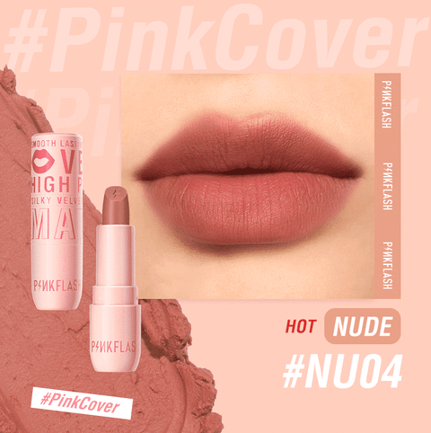 Pink Flash Silky Velvet Matte Lipstick L05 in sleek black tube with clear cap, standing upright.