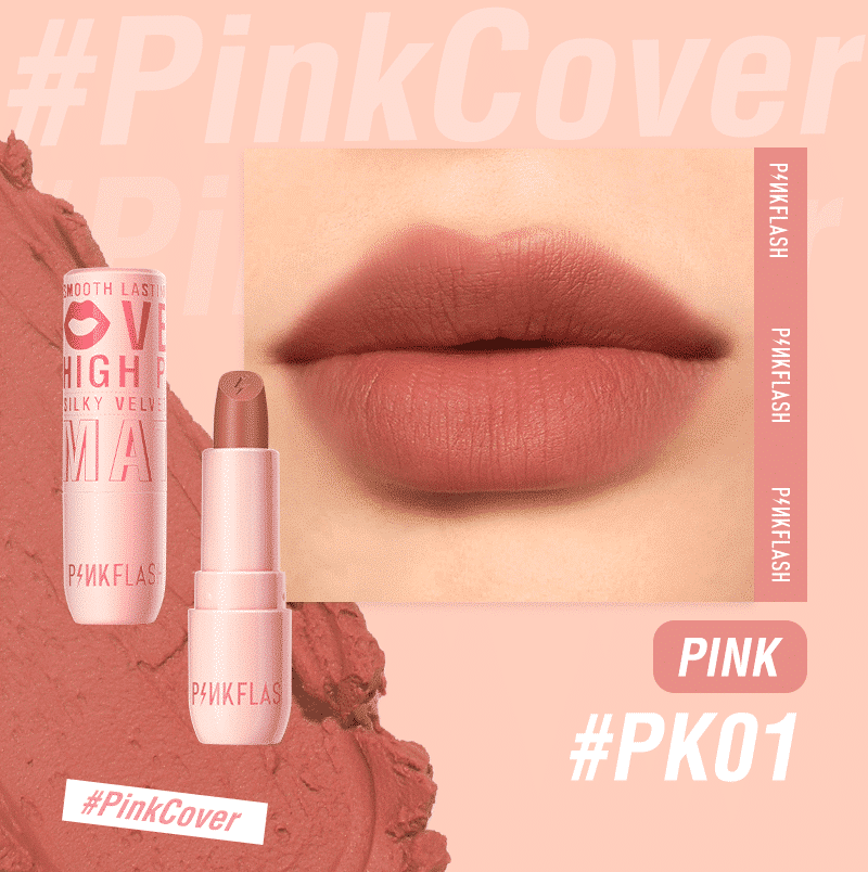 Pink Flash Silky Velvet Matte Lipstick L05-PK01 tube, capped, standing upright, showcasing sleek packaging. - thumbnail
