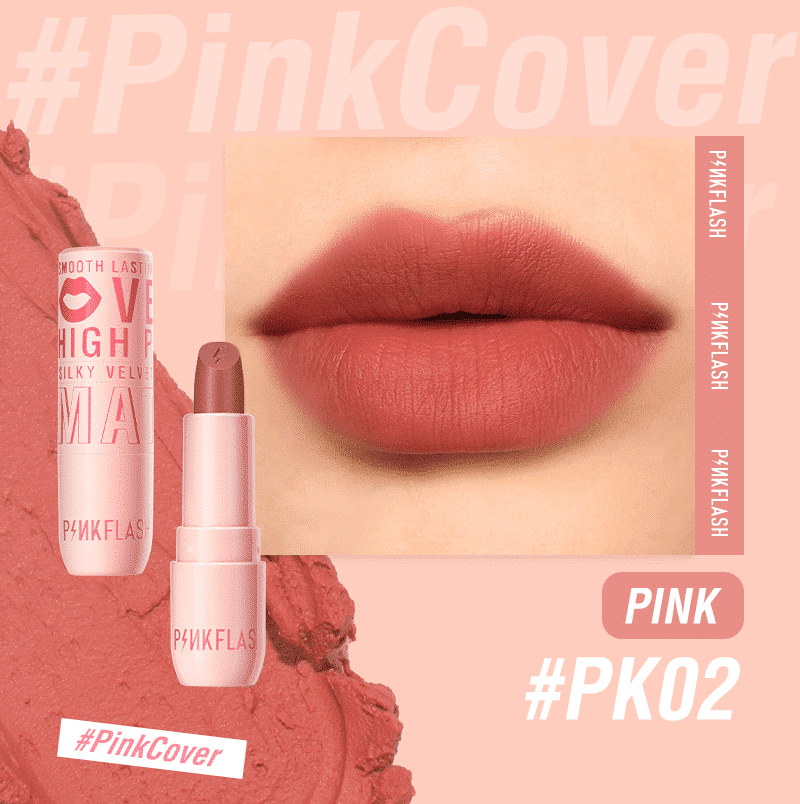 Pink Flash Silky Velvet Matte Lipstick L05 PK02 in sleek black packaging, standing upright. - thumbnail