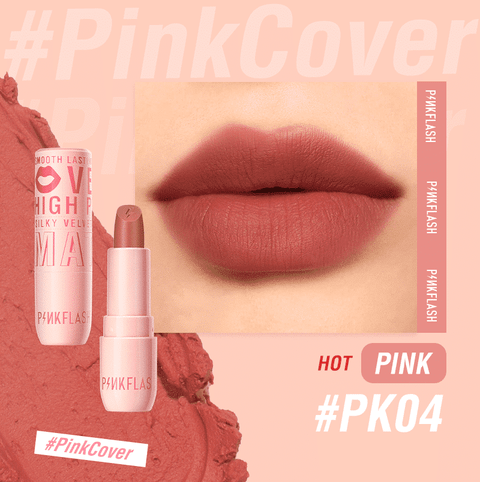 Pink Flash Silky Velvet Matte Lipstick L05 PK04 in its elegant capped tube, standing upright.
