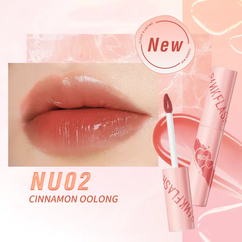 Pink Flash Watery Glam Lip Gloss L09 in Cinnamon Oolong, clear tube standing upright. - thumbnail