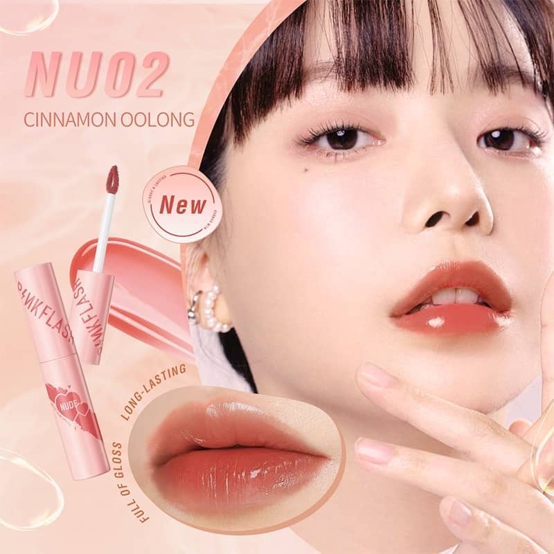 Pink Flash Watery Glam Lip Gloss NU02 standing upright, clear tube with metallic pink cap. - thumbnail