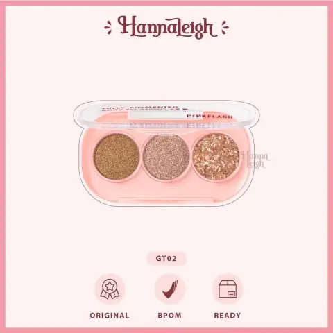 Pink Flash GT02 3-pan eyeshadow palette featuring glittery rose gold, brown, and bronze pigments.
