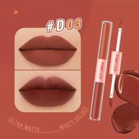 Two Pink Flash Dou Liquid Matte Lipsticks, L13-D03 shade, with transparent tubes and silver caps.