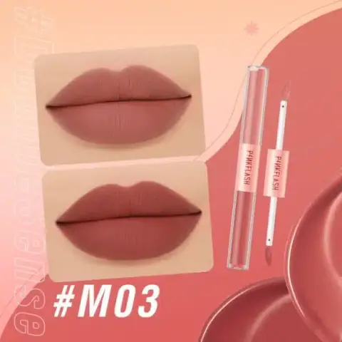 Pink Flash Dou Liquid Matte Lipstick L13 M03 in muted rose, applicator visible beside tube.