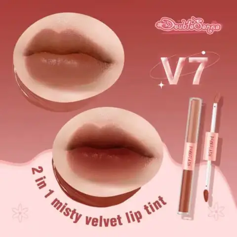Two Pink Flash Dou Liquid Matte Lipsticks L13 V07, showing reddish-brown shade and sleek packaging.