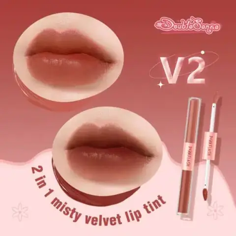 Pink Flash Dou Liquid Matte Lipstick L13 and V2, two clear tubes standing upright.