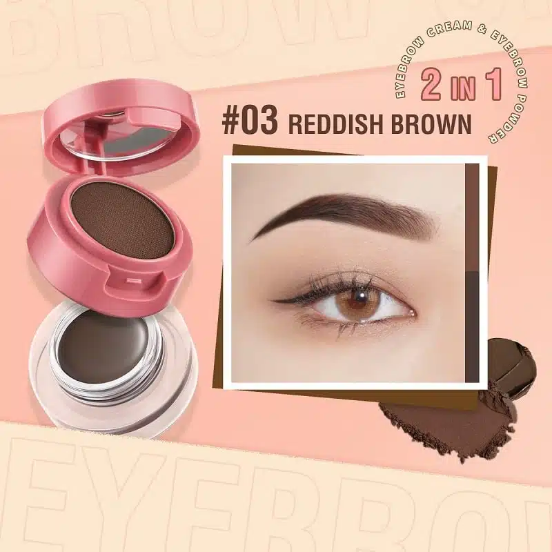 Pink Flash Duo Effect Eyebrow Pomade E22 Shade 03 in closed black compact packaging on white. The main product view. - thumbnail