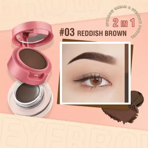 Pink Flash Duo Effect Eyebrow Pomade E22 Shade 03 in closed black compact packaging on white. The main product view.