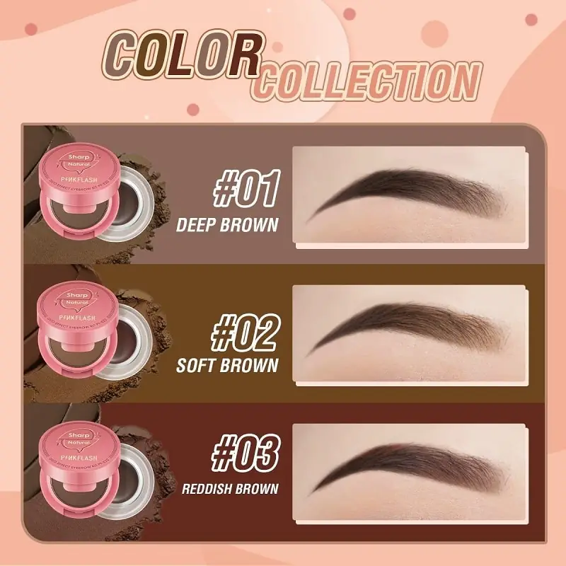Close-up of Pink Flash Duo Effect Eyebrow Pomade E22, showing creamy brown and waxy clear texture pans. - thumbnail