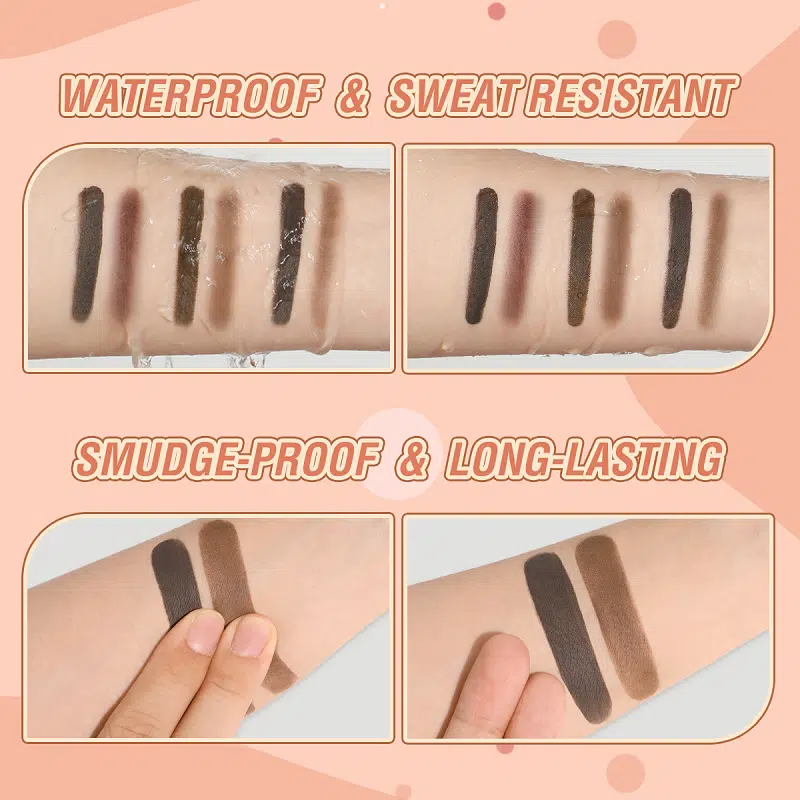 Opened Pink Flash Duo Effect Eyebrow Pomade jar showing creamy brown texture with brush. - thumbnail