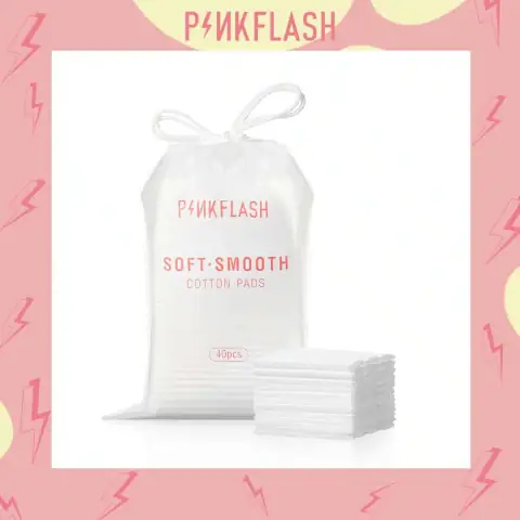 Pink Flash makeup removal cotton pads, 40 pcs, in a clear round tub with a pink lid.