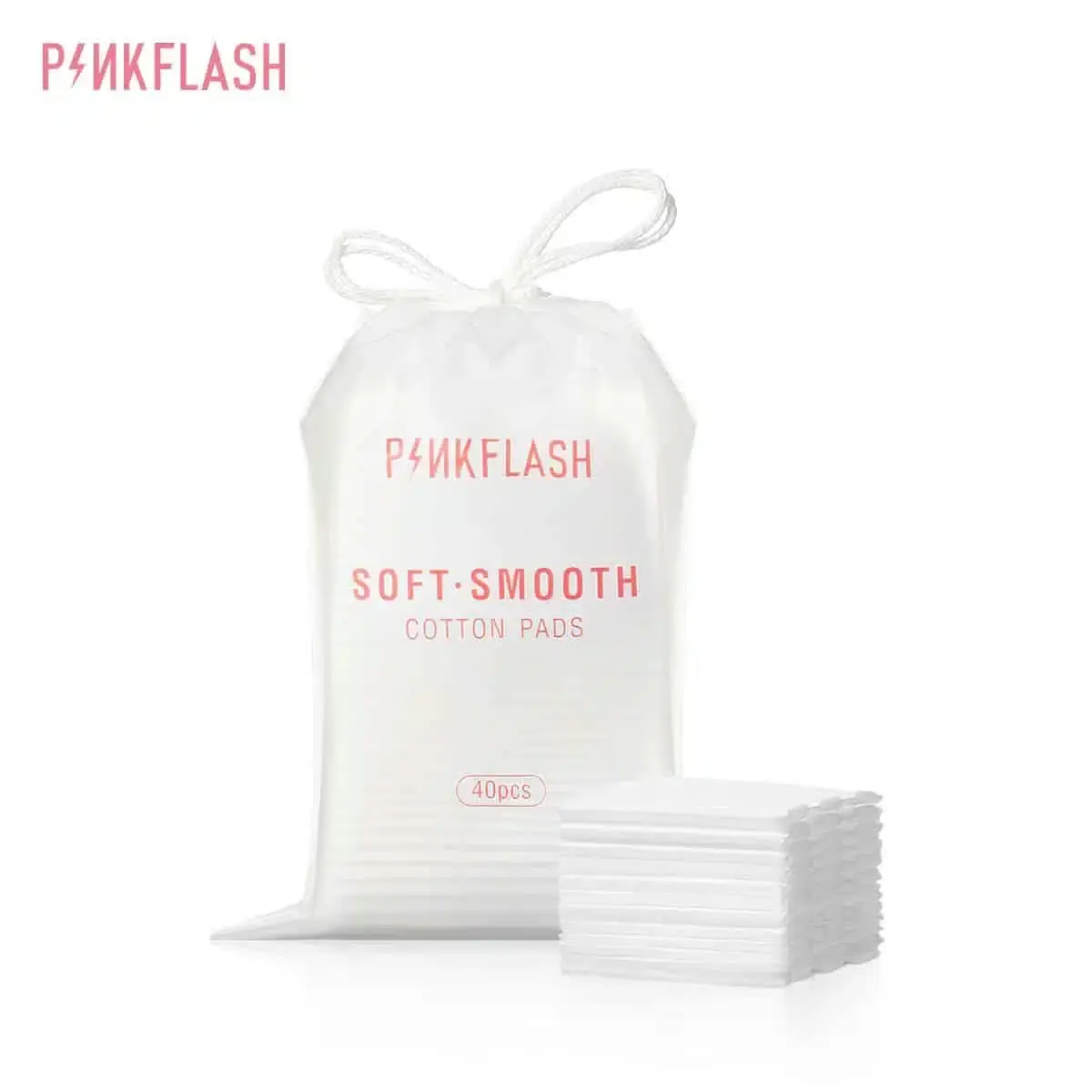 Open tub of Pink Flash makeup removal cotton pads, revealing soft, round white pads. - thumbnail