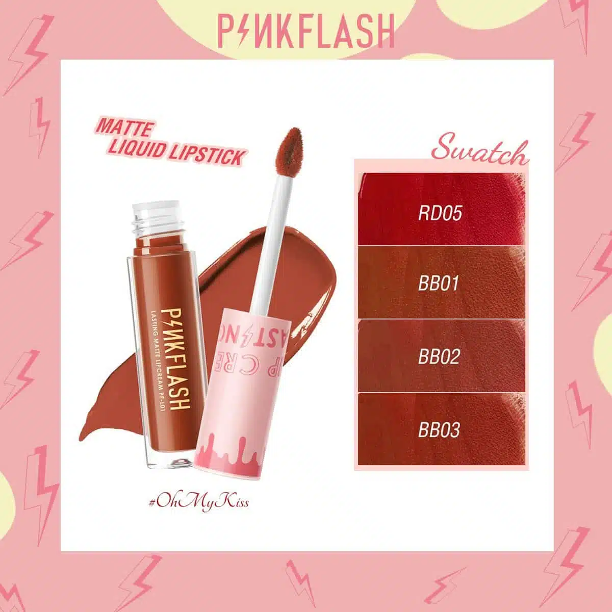 Pink Flash matte lipstick PFL01 BB03, closed, showing pink tube and berry shade. - thumbnail