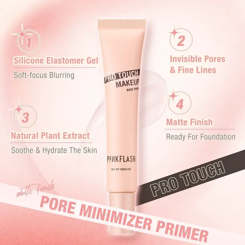Pink Flash Pro Touch Makeup Base Primer F12 tube, cap removed, showing nozzle. - thumbnail