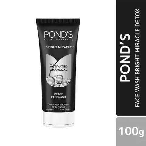 Ponds Bright Miracle Facewash 100g white tube, clearly showing the blue flip-top cap.