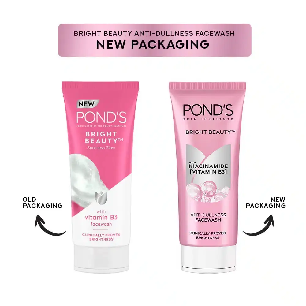 Ponds Bright Beauty Vitamin B3 face wash 100g tube, detailed back panel and ingredients. - thumbnail
