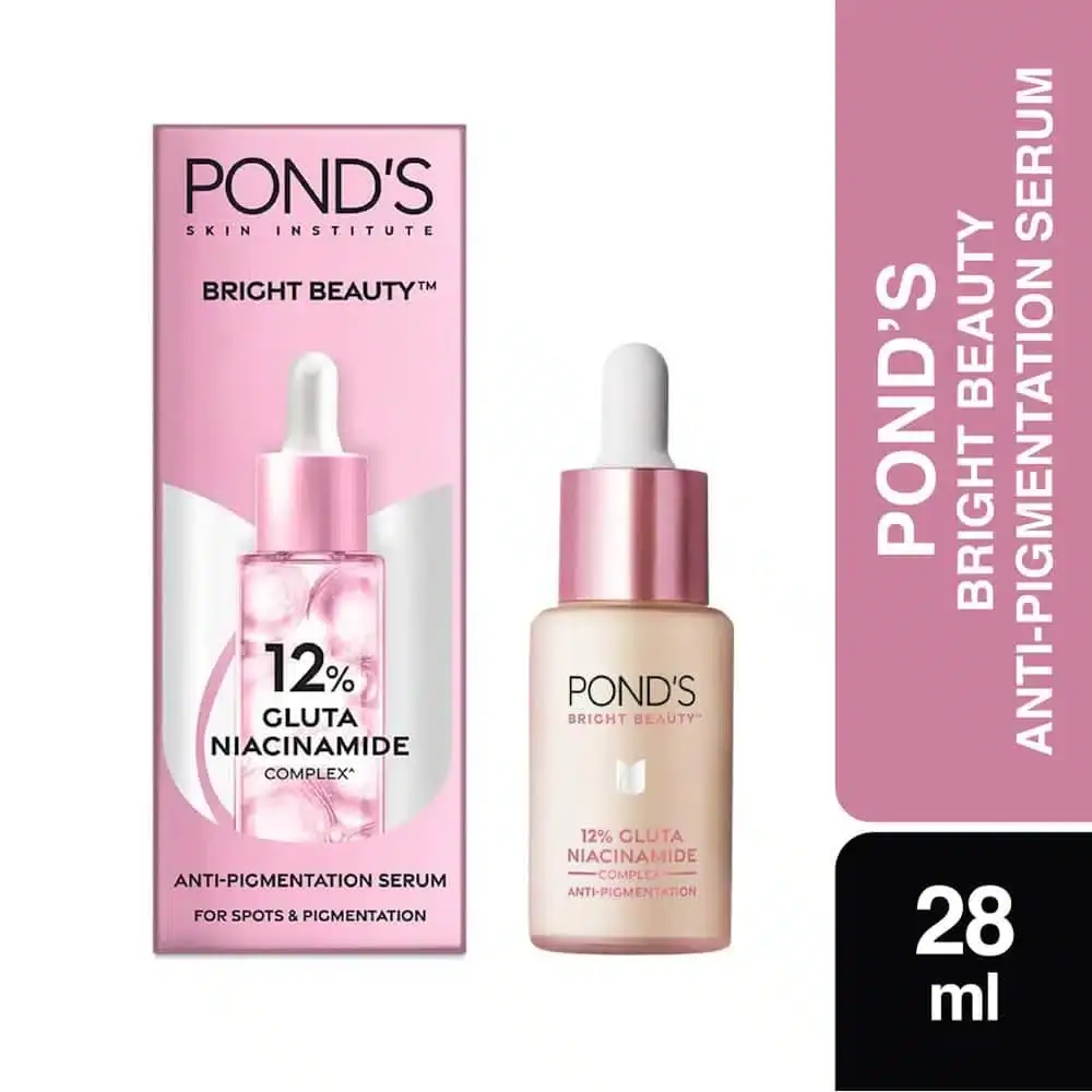 Ponds Bright Beauty Gluta-Niacinamide serum 28ml bottle, front view with white pump. - thumbnail