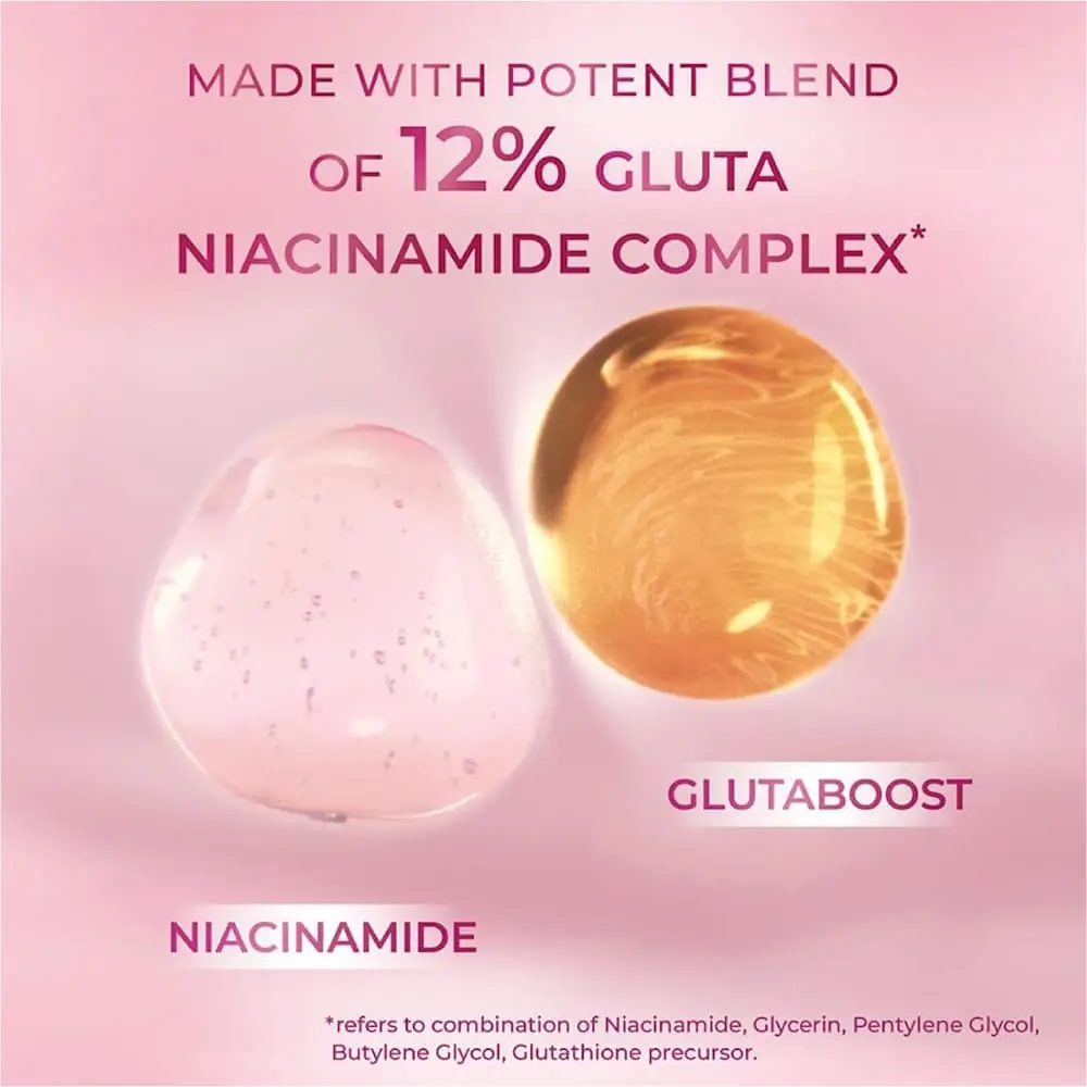 Close-up of Ponds Gluta-Niacinamide serum label, highlighting 12% active ingredients. - thumbnail