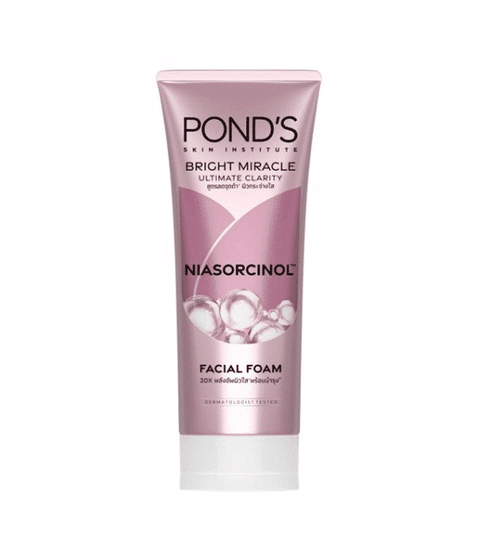Ponds Bright Miracle facial foam 100g in a white tube with a vibrant pink cap.