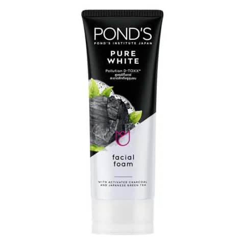 Ponds Pure Bright Pollution D-toxx facial foam 100gm tube, white with blue cap, standing upright.
