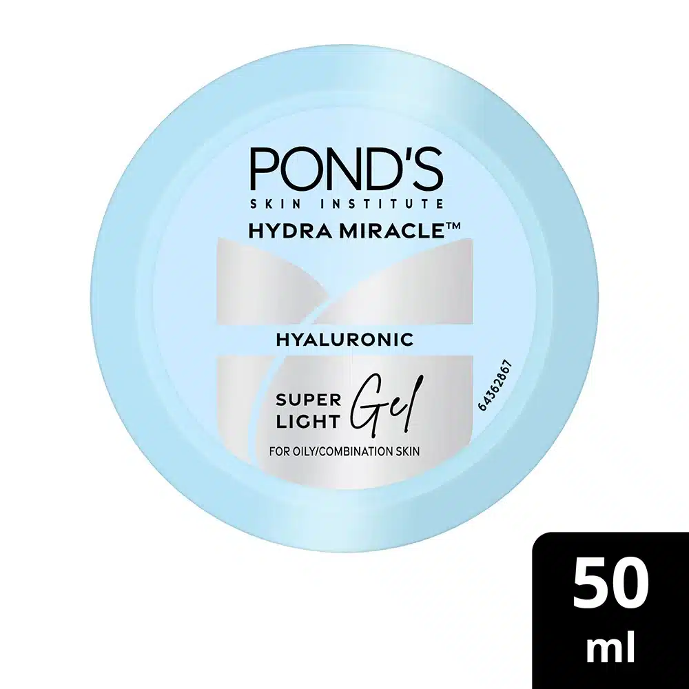 Ponds Super Light Gel Moisturizer 50ml in a vibrant blue jar with a white cap, front view. - thumbnail