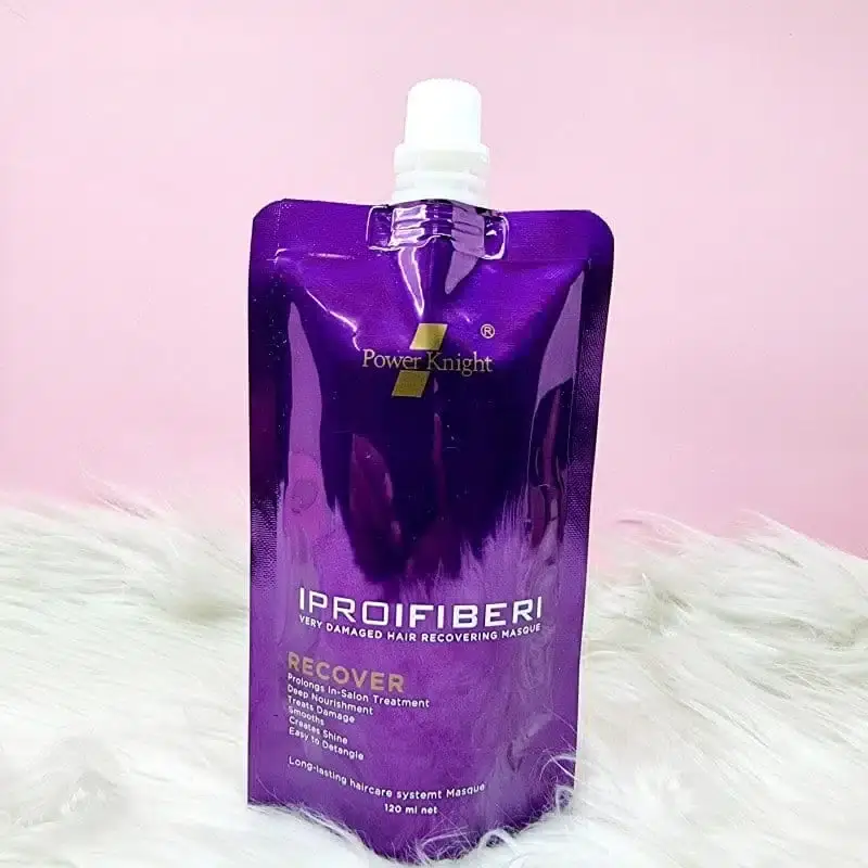 Power Knight PRO Fiber Hair Mask 120ml tube lying flat, displaying back label with details. - thumbnail