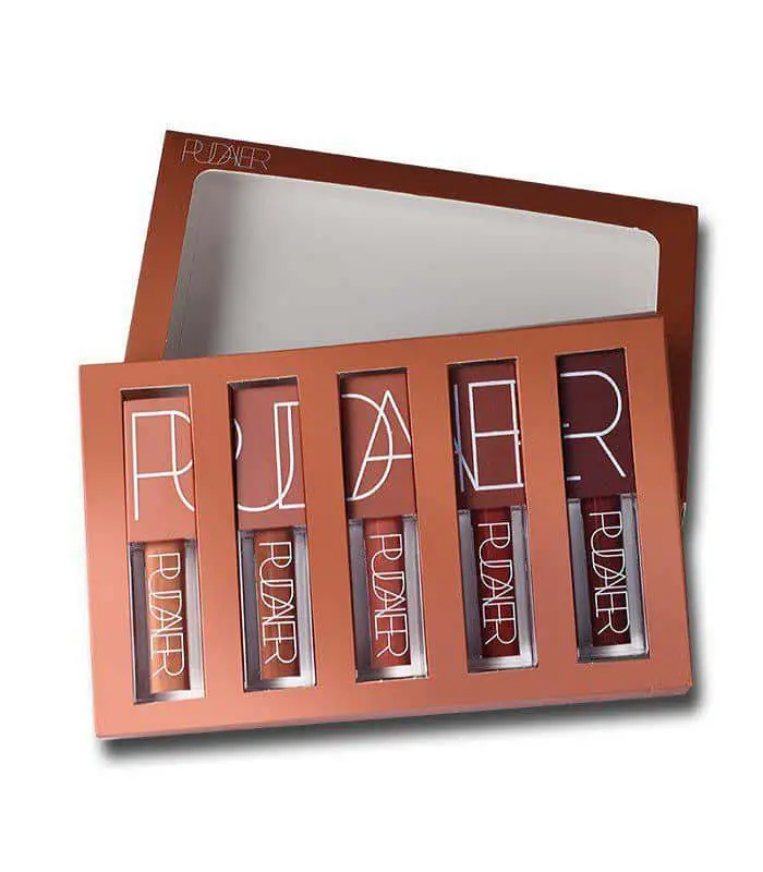 Pudaier 5 piece pure color duo lipstick set, metallic tubes with vibrant shades. - thumbnail