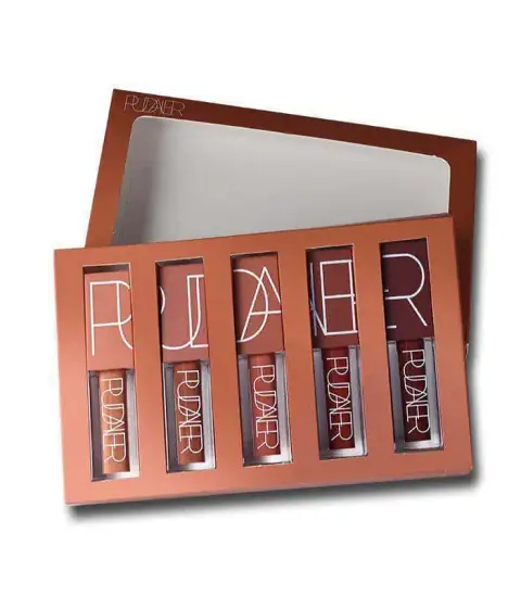 Pudaier 5 piece pure color duo lipstick set, metallic tubes with vibrant shades.