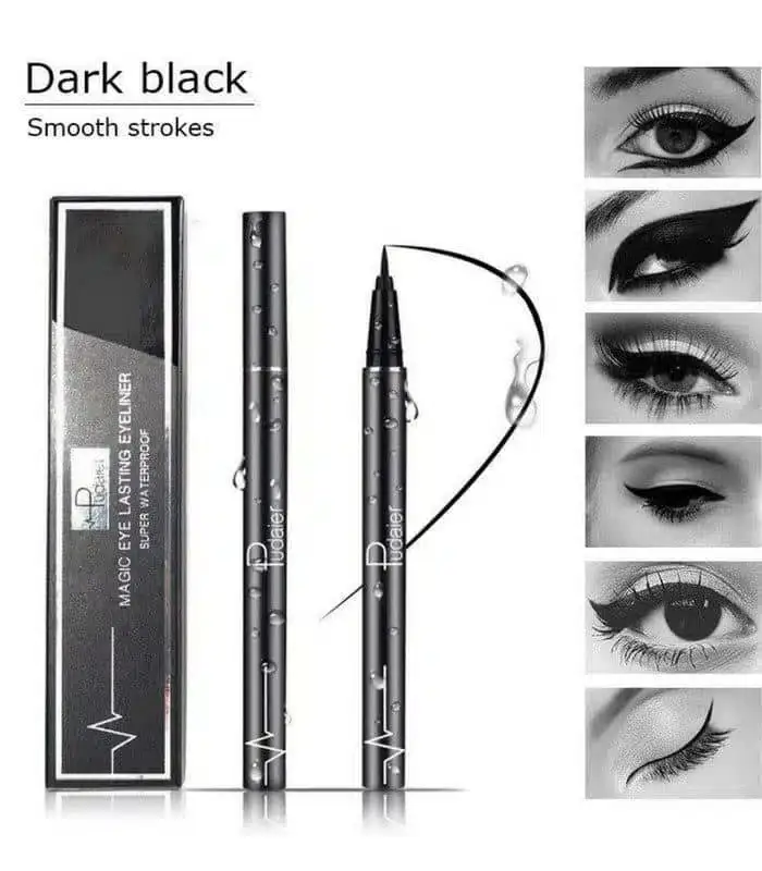 Two Pudaier Magic Eye eyeliners, one open, showing the precise black felt tip applicator. - thumbnail