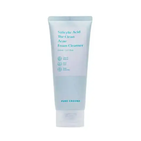 Pure Ground Salicylic Acid The Cleanser 150ml in a white tube with green accents, standing upright.