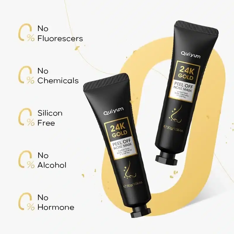 Quiyum 24k Gold Peel-off Nose Mask tube with a rich, shimmering gold product swatch. - thumbnail