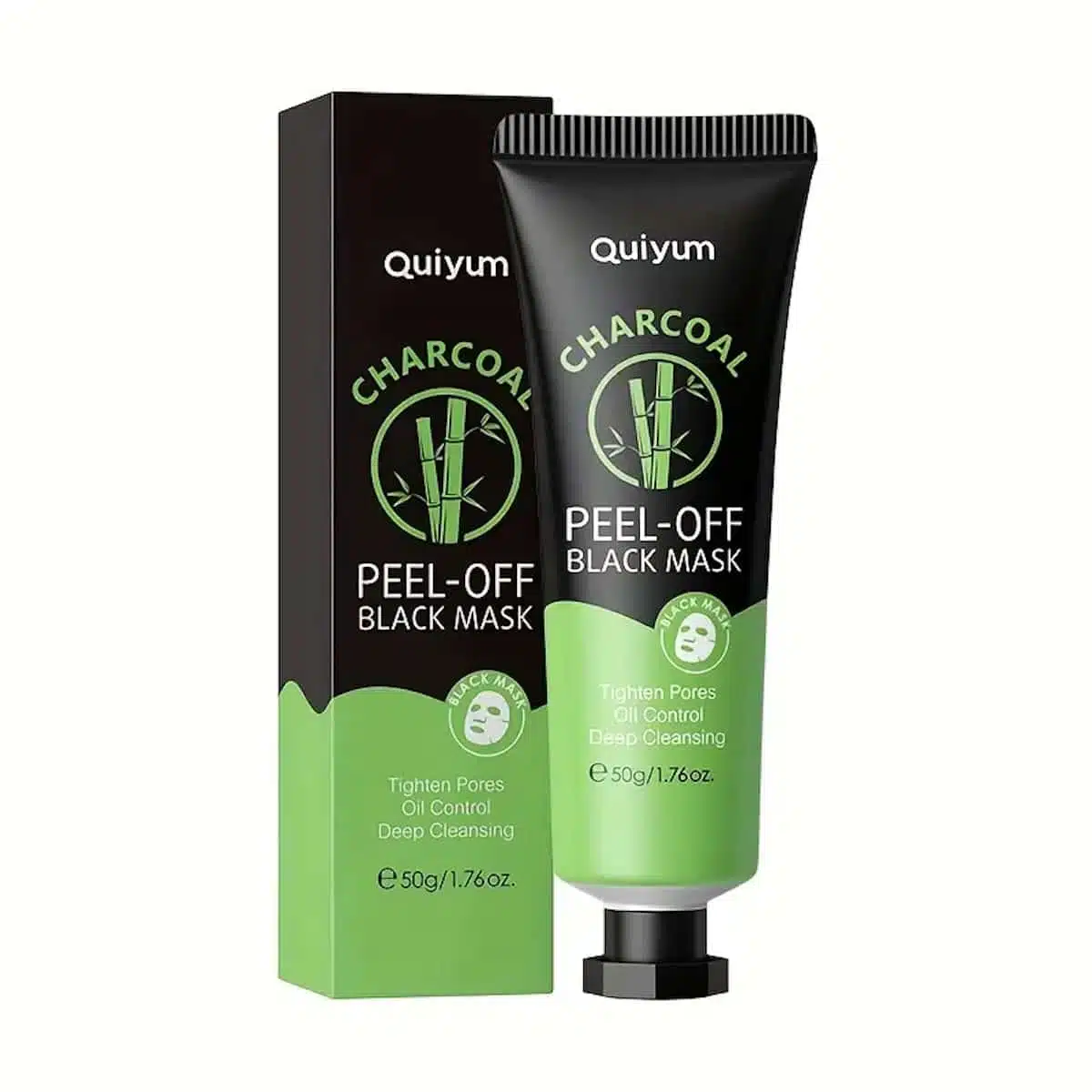 Quiyum Charcoal Blackhead Remover Peel-off Mask in a sleek black and silver 50gm tube. - thumbnail