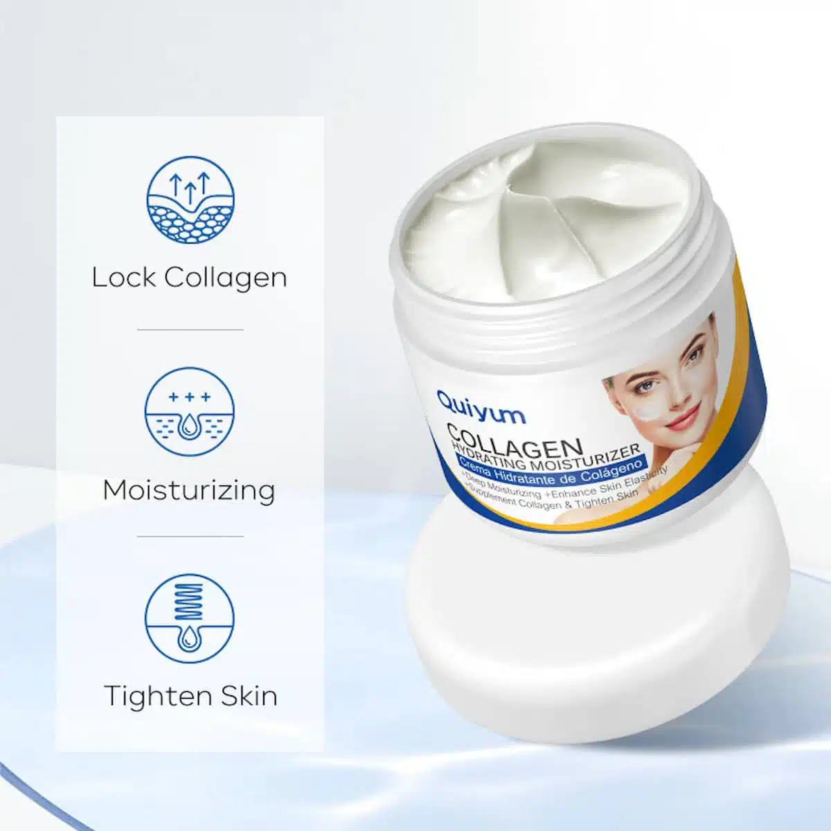 Front view of Quiyum Collagen Hydrating Moisturizing Cream in its clear 30g glass jar. - thumbnail