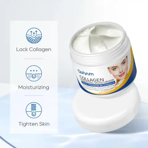 Front view of Quiyum Collagen Hydrating Moisturizing Cream in its clear 30g glass jar.