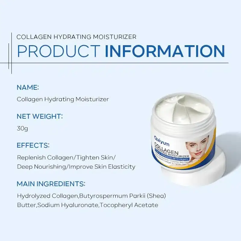 Open Quiyum Hydrating Moisturizing Cream jar revealing smooth white collagen cream texture inside. - thumbnail
