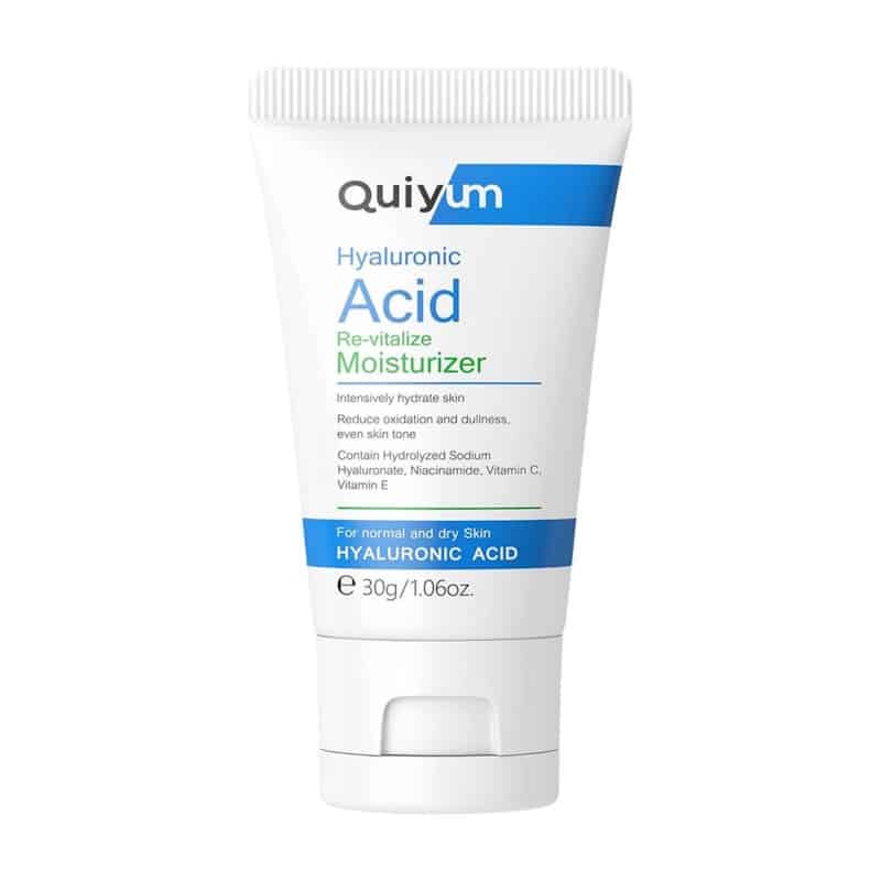 Quiyum Hyaluronic Acid Re-vitalize Moisturizer jar, white with a golden cap, front view. - thumbnail