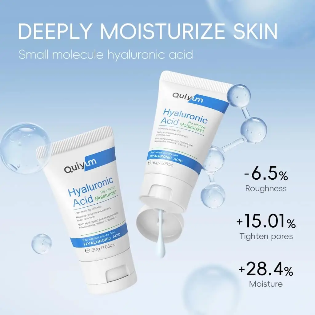 Close-up of Quiyum Hyaluronic Acid Moisturizer, a creamy white texture on a fingertip. - thumbnail