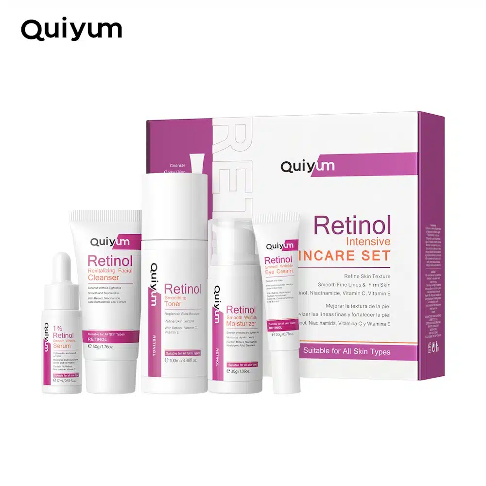 Quiyum Retinol 5-piece intensive skincare set with elegant white and gold packaging. - thumbnail