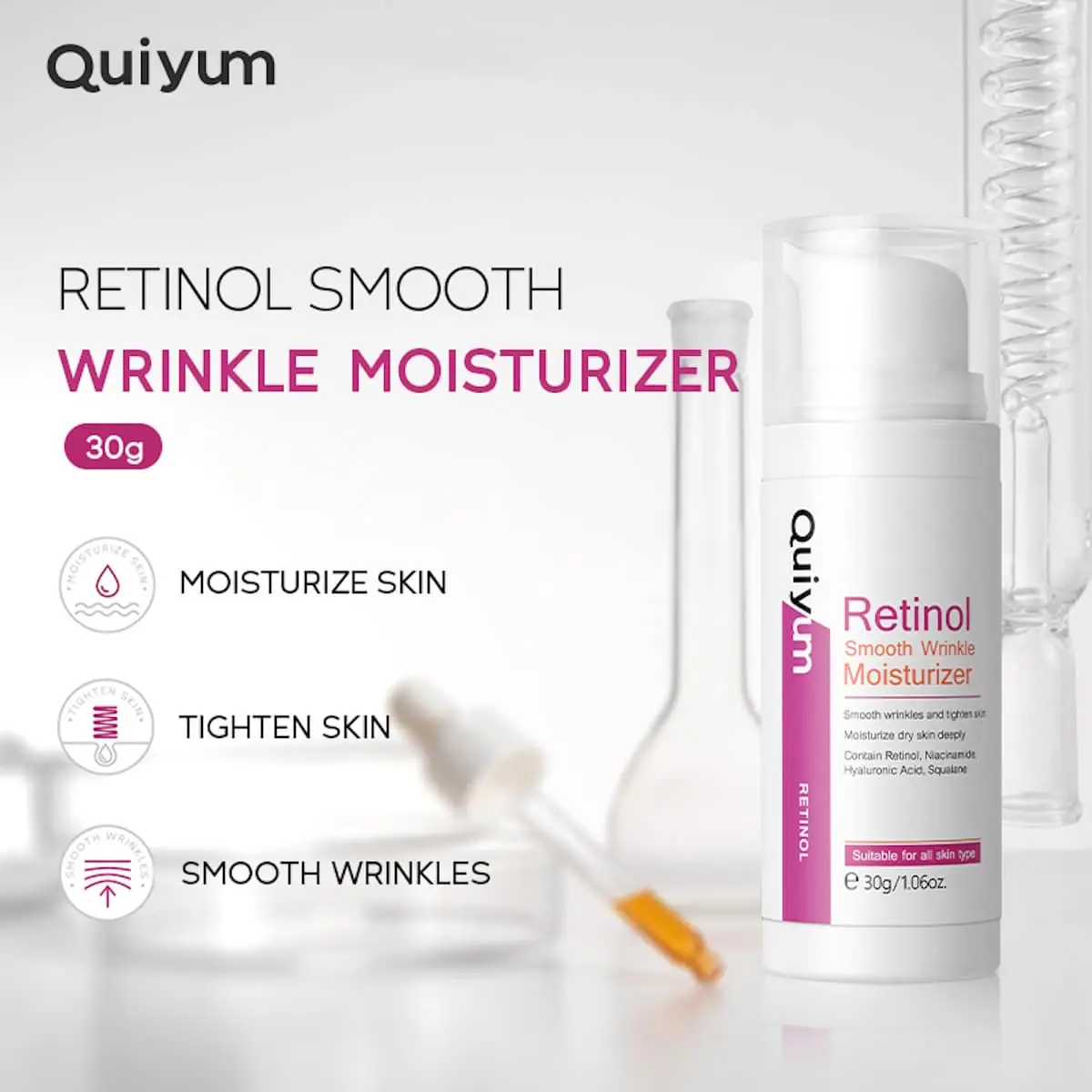 Quiyum Retinol Moisturizer cream being smoothly applied to skin on hand, demonstrating texture. - thumbnail
