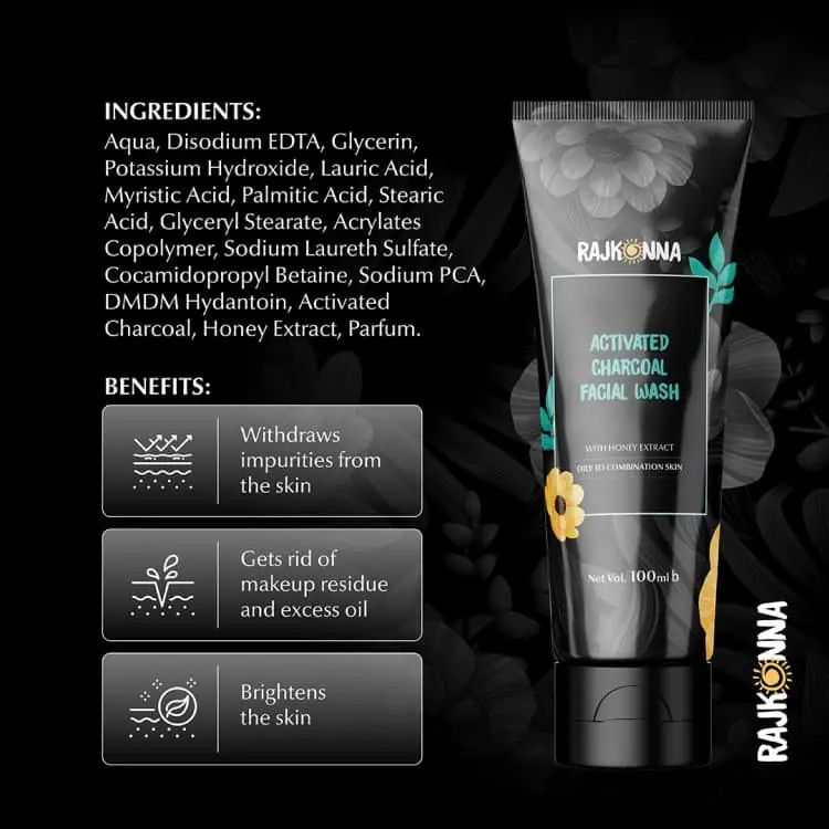 Dark grey Rajkonna Activated Charcoal Facial Wash gel squeezed onto a fingertip. - thumbnail