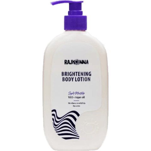 Elegant Rajkonna Brightening Body Lotion 300ml in white bottle with golden pump and vibrant green label.