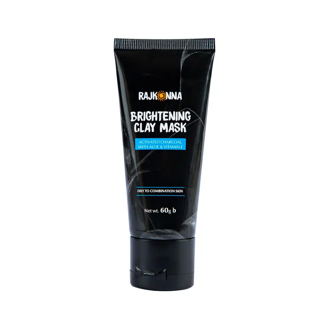 Rajkonna Brightening Clay Mask 60g black jar with green label featuring charcoal and aloe. - thumbnail