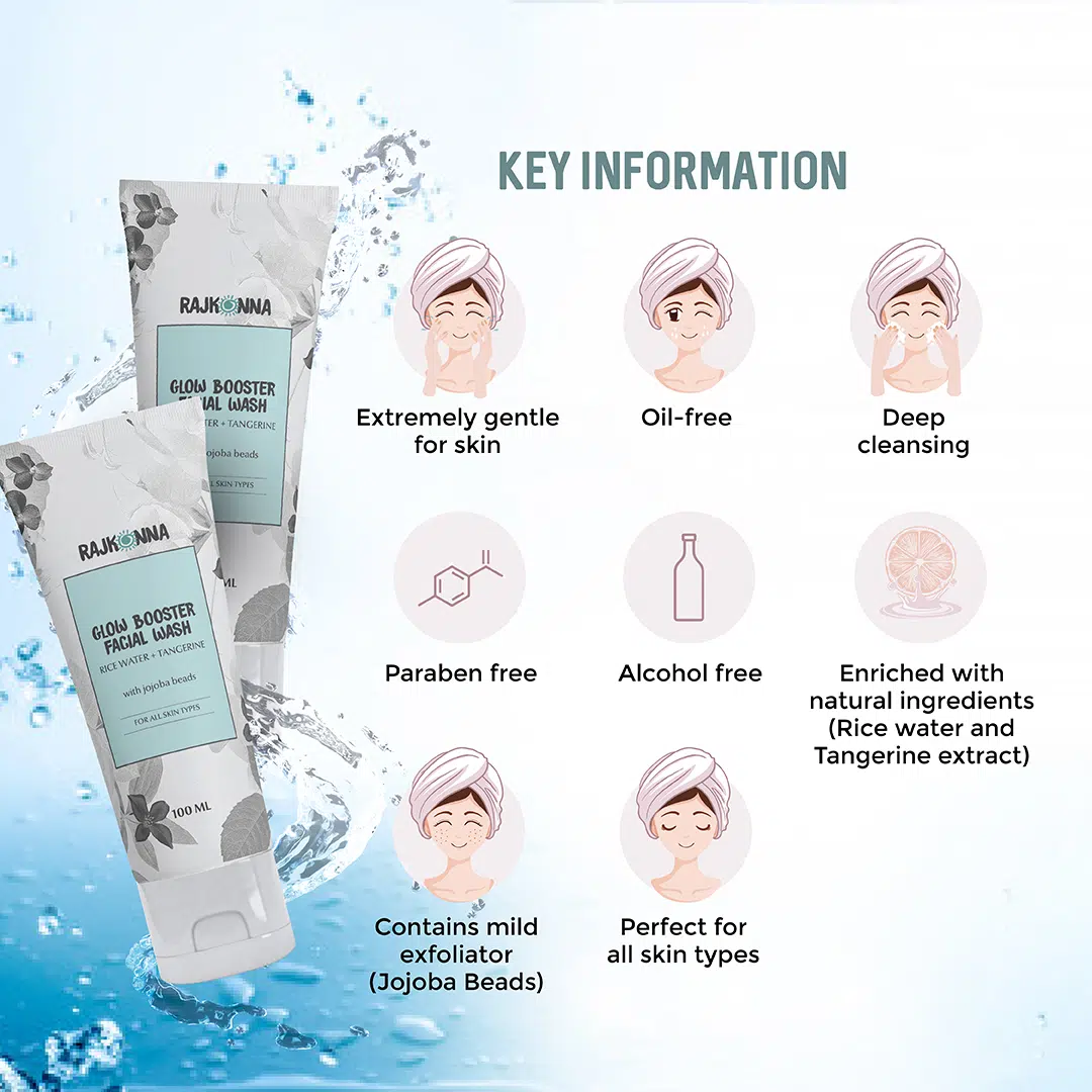 Hand holding Rajkonna Glow Booster Facial Wash tube, showcasing product packaging in use. - thumbnail