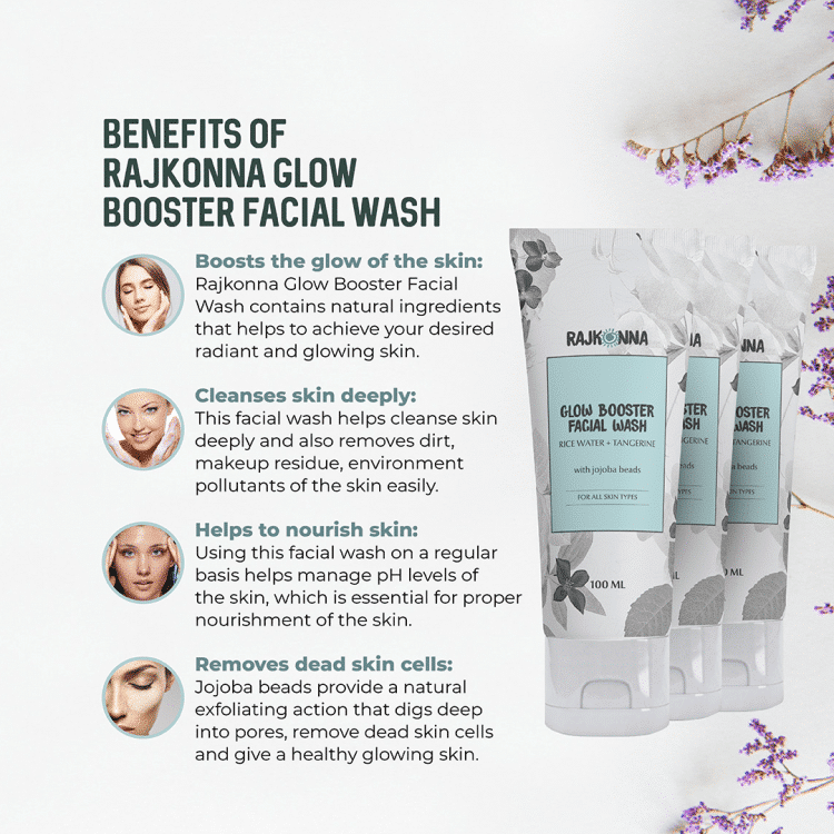 Close-up of Rajkonna Glow Booster Facial Wash 15ml tube, showing volume and packaging details. - thumbnail