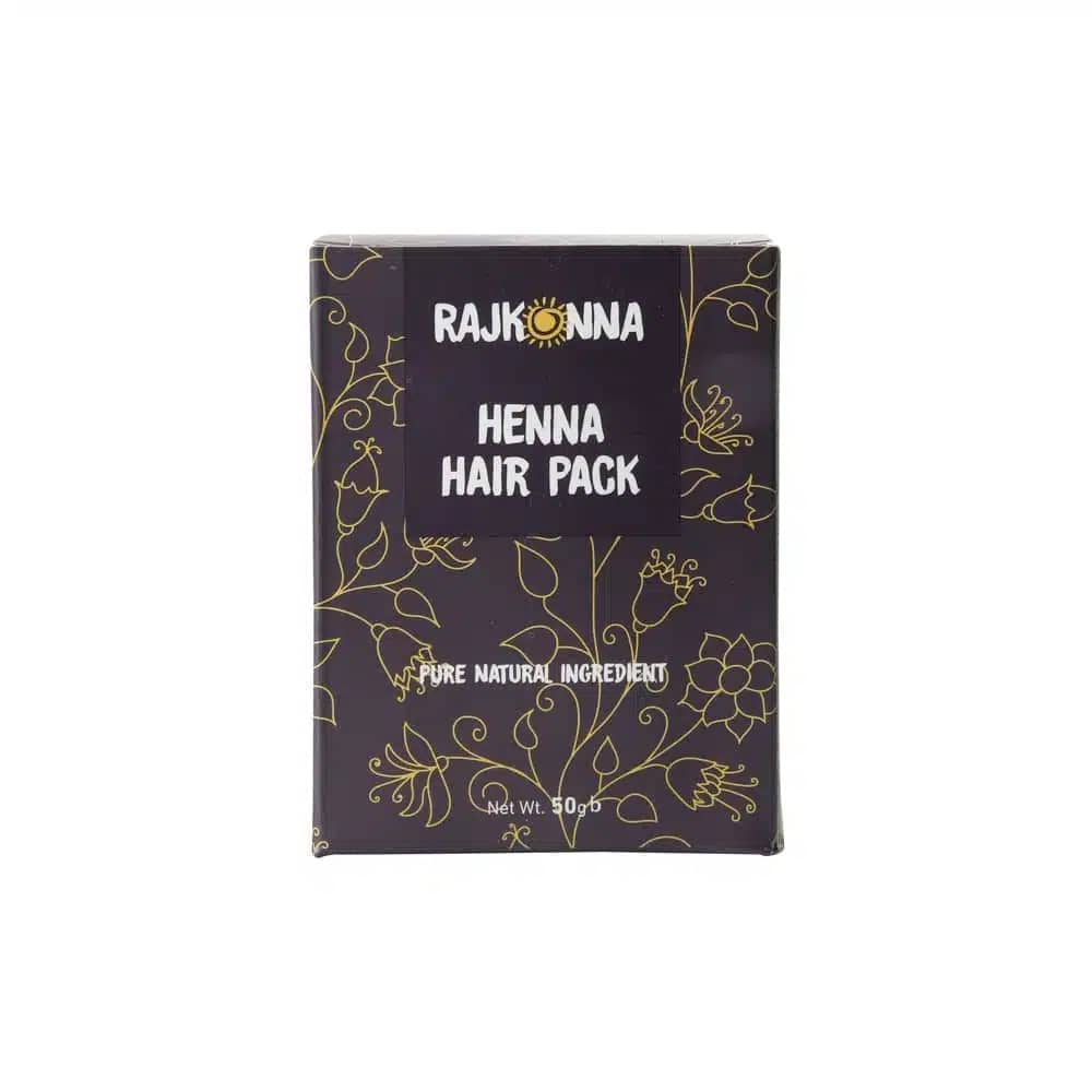Rajkonna Henna Powder 50g green pouch standing upright, clearly showing brand logo and product details. - thumbnail