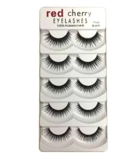 Red Cherry Y206 black false eyelashes, five pairs neatly arranged in clear display tray.