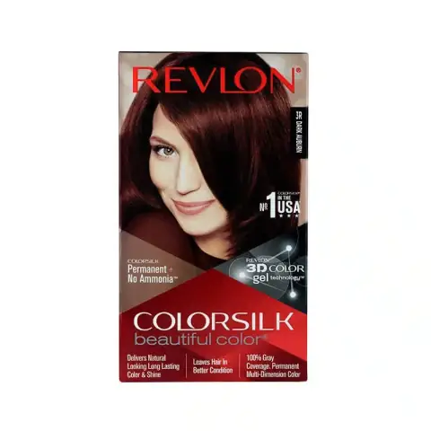 Revlon Colorsilk Dark Auburn 3R permanent hair color kit, front view of packaging.