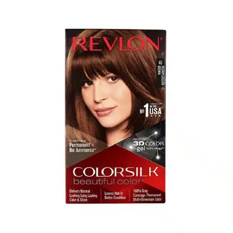 Revlon Colorsilk Golden Brown 4G hair color box, showcasing the shade and woman on packaging.