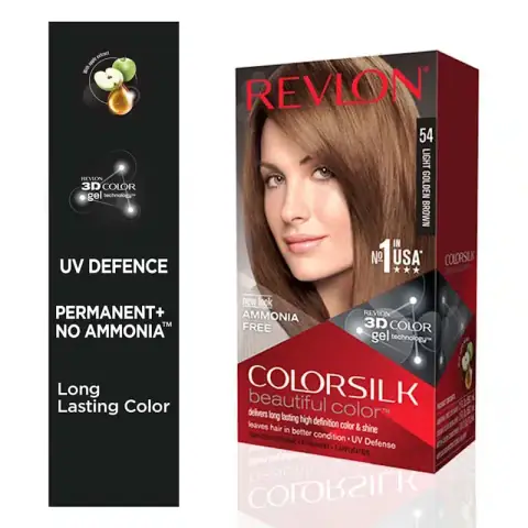 Front view of Revlon Colorsilk Light Golden Brown 5G permanent hair color packaging.